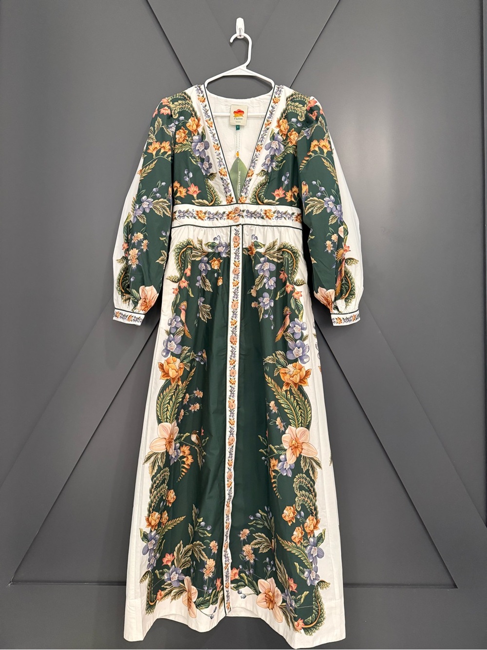 FARM Rio Green White Nature V-Neck Buttoned Floral Maxi Dress - Picture 4 of 10